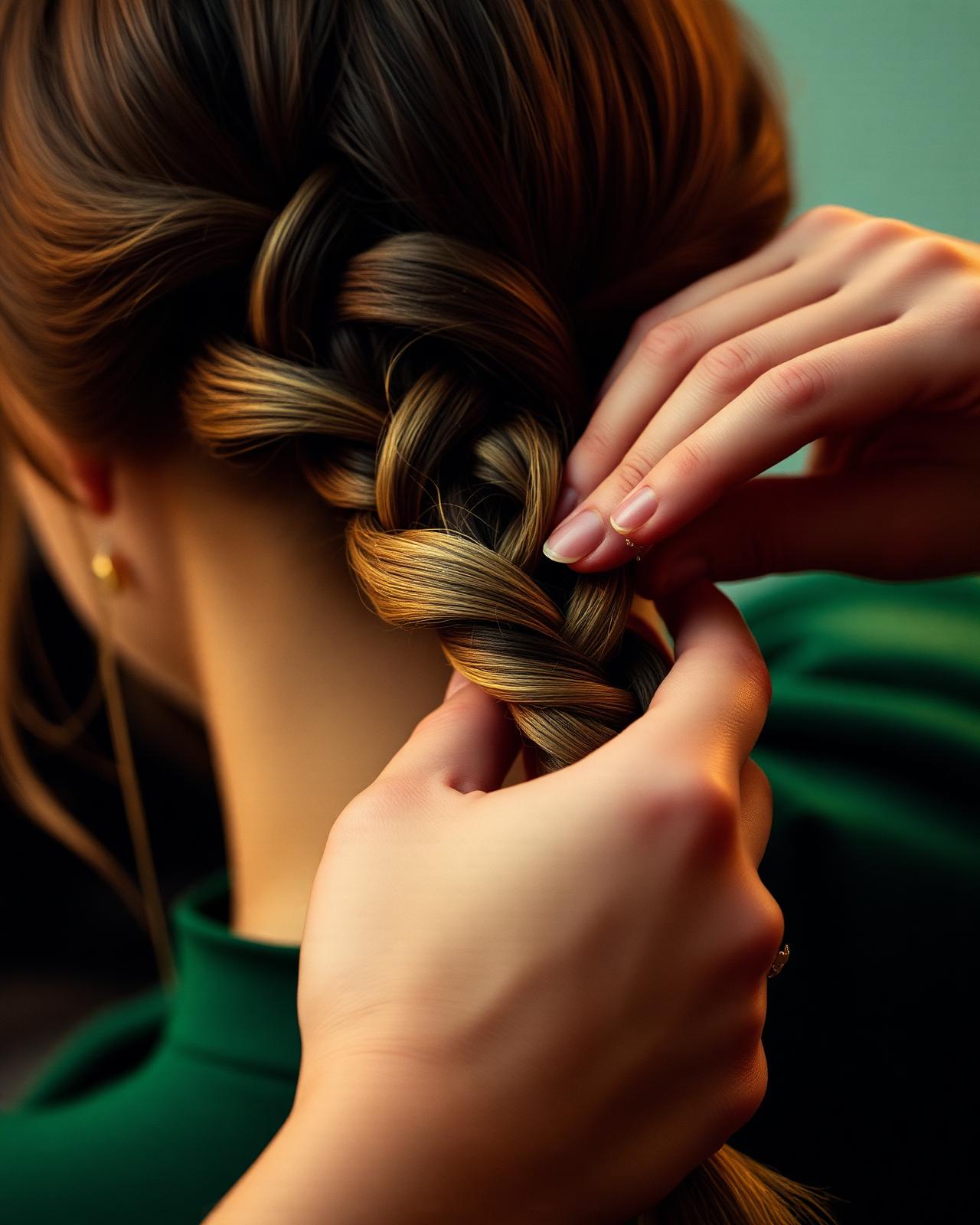 Hands braiding hair, close-up